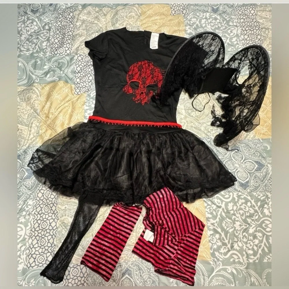 Gothic Skull Fairy Costume for Girl TEEN - Black and Red